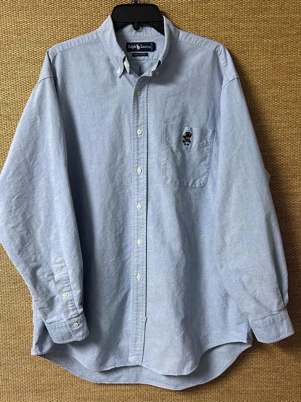 Ralph Lauren Shirt Men’s Large Light Blue Polo Bear Long Sleeve Button Up Oxford